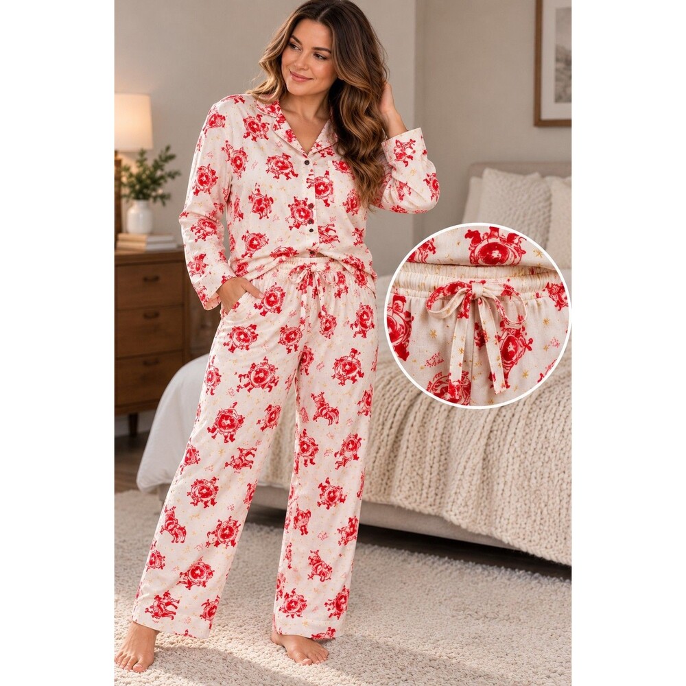 Old Navy Christmas Pajama Set XL 100% Cotton Santa Reindeer Holiday PJs